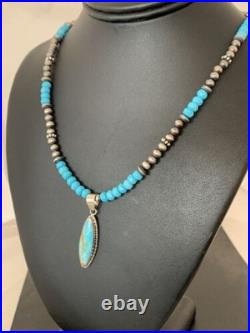 Navajo Blue Faceted Turquoise Pendant Necklace Sterling Silver Handmade 563