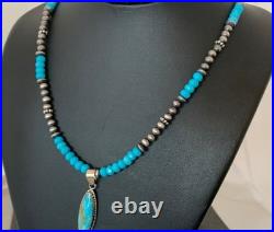 Navajo Blue Faceted Turquoise Pendant Necklace Sterling Silver Handmade 563