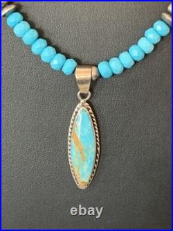 Navajo Blue Faceted Turquoise Pendant Necklace Sterling Silver Handmade 563