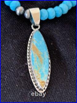 Navajo Blue Faceted Turquoise Pendant Necklace Sterling Silver Handmade 563