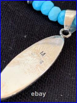 Navajo Blue Faceted Turquoise Pendant Necklace Sterling Silver Handmade 563