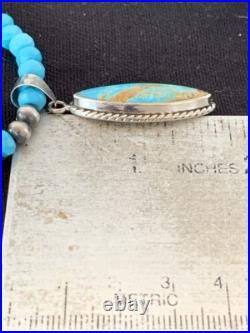 Navajo Blue Faceted Turquoise Pendant Necklace Sterling Silver Handmade 563