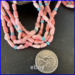 Navajo Blue Turquoise Pink Coral Sterling Silver 5 Strand Necklace 20 17840