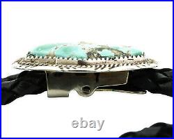 Navajo Bolo Tie. 925 Silver Royston Turquoise Signed Running Bear C. 80's