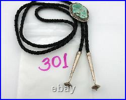 Navajo Bolo Tie. 925 Silver Royston Turquoise Signed Running Bear C. 80's