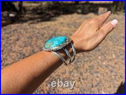 Navajo Bracelet Kingman Turquoise Sterling Silver Cuff Native American Sz 7in