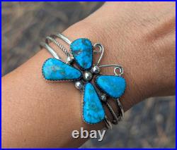 Navajo Butterfly Turquoise Cuff Bracelet Sterling Silver NA Jewelry Sz 6.25 in