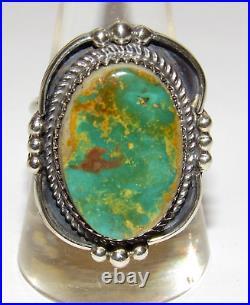 Navajo Carico Lake Turquoise Statement Ring Sz 9 Sterling Silver Signed Native