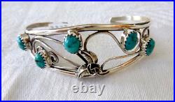 Navajo Carolyn Nez Turquoise Cuff Bracelet 925 Sterling Silver Decorations