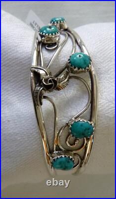 Navajo Carolyn Nez Turquoise Cuff Bracelet 925 Sterling Silver Decorations