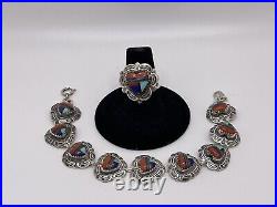 Navajo Carolyn Pollack QT Sterling Silver Inlay Hearts Ring & Bracelet 7