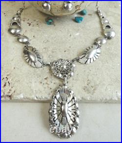 Navajo Clem Nalwood Brilliant Floral Sculptured Sterling Necklace/earrings Set Navajo Clem Nalwood Brilliant Floral Sculptured Sterling Necklace/earrings Set