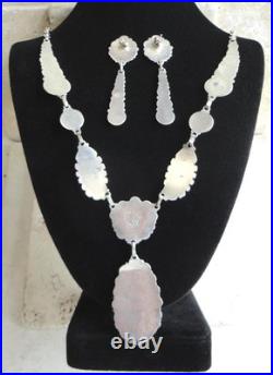 Navajo Clem Nalwood Brilliant Floral Sculptured Sterling Necklace/earrings Set Navajo Clem Nalwood Brilliant Floral Sculptured Sterling Necklace/earrings Set