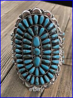 Navajo Cluster Turquoise & Sterling Silver Cuff Bracelet Signed