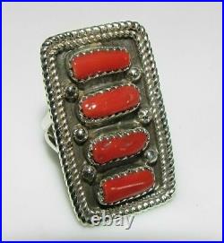 Navajo Coral Ring Size 8 Sterling Silver Signed Native American