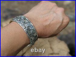 Navajo Cuff Bracelet Horses Sterling Silver Signed Native Jewelry Sz 7 in