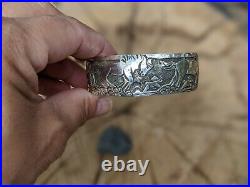 Navajo Cuff Bracelet Horses Sterling Silver Signed Native Jewelry Sz 7 in