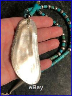 Navajo DRY Sterling Silver Turquoise Heishi LARGE Pendant Necklace 925 Southwest