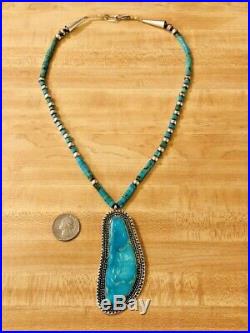 Navajo DRY Sterling Silver Turquoise Heishi LARGE Pendant Necklace 925 Southwest