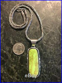 Navajo Delgarito Sterling Silver Green Turquoise Pendant Byzantine Necklace 925