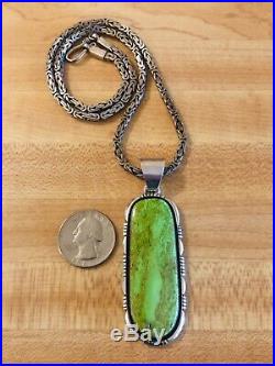 Navajo Delgarito Sterling Silver Green Turquoise Pendant Byzantine Necklace 925