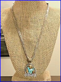 Navajo Denetdale Sterling Boulder Turquoise Pendant & Liquid Silver Necklace 925
