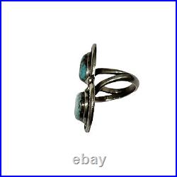 Navajo Double Turquoise Ring Long Sterling Silver Size 5.25