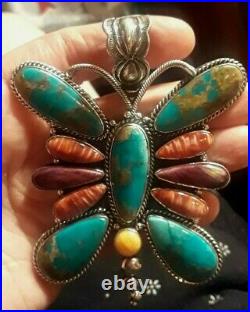 Navajo ELOISE RICHARDS Butterfly Pendant Sterling Turquoise Spiny Oyster 4 HUGE