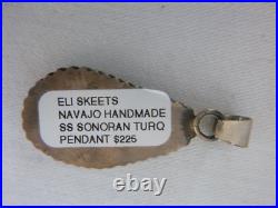 Navajo Eli Skeets Sonoran Gold Turquoise Pendant 925 Sterling Silver 1 7/8 In