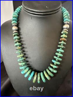 Navajo Graduated Turquoise Sterling Silver Necklace 19 18421