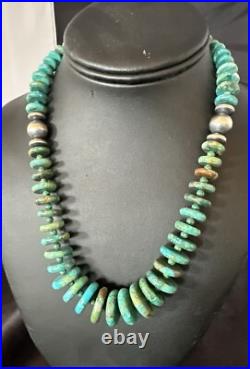 Navajo Graduated Turquoise Sterling Silver Necklace 19 18421