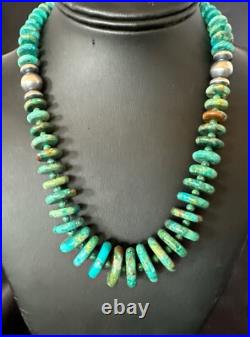 Navajo Graduated Turquoise Sterling Silver Necklace 19 18421