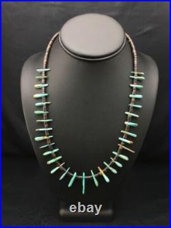 Navajo Green Turquoise & Bone Bead Necklace Sterling Silver 20 4361