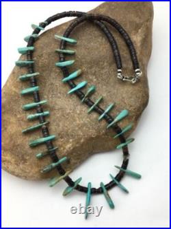 Navajo Green Turquoise & Bone Bead Necklace Sterling Silver 20 4361