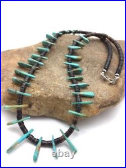 Navajo Green Turquoise & Bone Bead Necklace Sterling Silver 20 4361