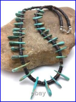 Navajo Green Turquoise & Bone Bead Necklace Sterling Silver 20 4361