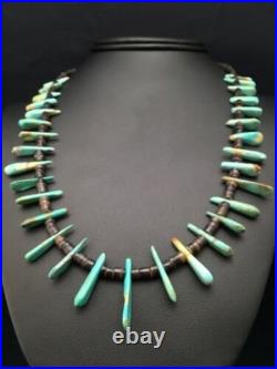Navajo Green Turquoise & Bone Bead Necklace Sterling Silver 20 4361