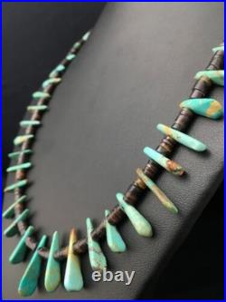 Navajo Green Turquoise & Bone Bead Necklace Sterling Silver 20 4361