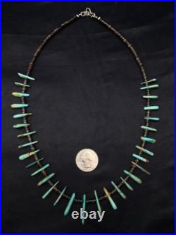 Navajo Green Turquoise & Bone Bead Necklace Sterling Silver 20 4361