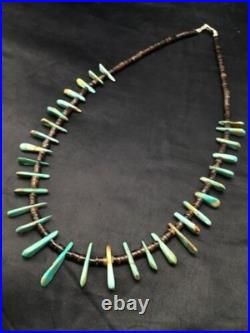 Navajo Green Turquoise & Bone Bead Necklace Sterling Silver 20 4361