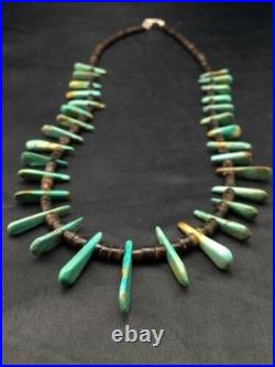 Navajo Green Turquoise & Bone Bead Necklace Sterling Silver 20 4361