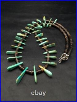 Navajo Green Turquoise & Bone Bead Necklace Sterling Silver 20 4361