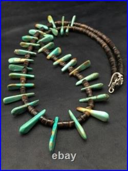 Navajo Green Turquoise & Bone Bead Necklace Sterling Silver 20 4361