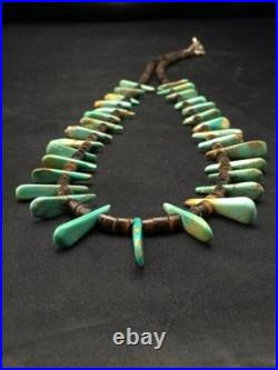 Navajo Green Turquoise & Bone Bead Necklace Sterling Silver 20 4361