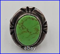 Navajo Green Turquoise Sterling Silver Ring Signed Calvin Peterson Native VTG