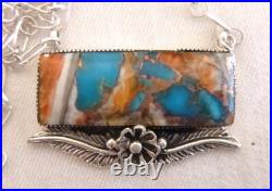 Navajo Gregg Yazzie Spiny Oyster & Turquoise Pendant Necklace Sterling Silver