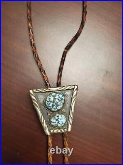Navajo HANDMADE Sterling Silver and Turquoise Southwest Bolo Tie