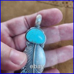 Navajo Handcrafted Turquoise and Sterling Silver Pendant PD2018