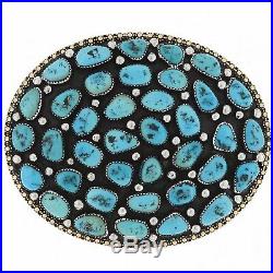 Navajo Handmade AZ Sleeping Beauty Turquoise Cluster Belt Buckle Sterling Silver