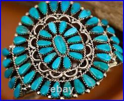 Navajo Handmade CLUSTER TURQUOISE Sterling Silver WIDE CUFF Bracelet